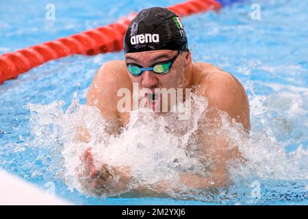 Simone Cerasuolo of Italy competes in the 100m Breaststroke Men Heats during the FINA Swimming Short Course World Championships at the Melbourne Sport Stock Photo