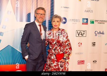 Actress Greet Rouffaer and partner pictured on the red carpet at the opening night of the 13th edition of the Oostende Film festival, Friday 06 September 2019. BELGA PHOTO JAMES ARTHUR GEKIERE Stock Photo