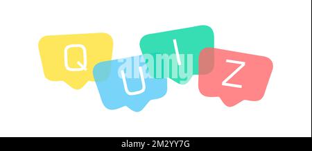 Quiz logo with speech bubble symbols, concept of questionnaire show sing, quiz button, question competition, exam, interview modern emblem Stock Vector