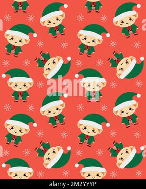 Vector seamless pattern of hand drawn Santa elf Stock Vector