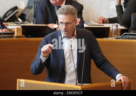 Ecolo's Stephane Hazee pictured during a plenary session at the Walloon Parliament in Namur, Monday 16 September 2019. BELGA PHOTO BRUNO FAHY Stock Photo