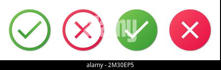 Accepted/Rejected, Approved/Disapproved, Yes/No, Right/Wrong, Green/Red, Correct/False, Ok/Not Ok - vector mark symbols in green and red. eps 10 Stock Vector