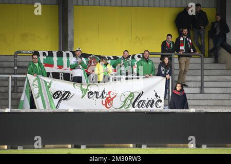 Virton's supporters pictured during a soccer match between KVC Westerlo and RE Virton, Saturday 05 October 2019 in Westerlo, on day nine of the 'Proximus League' 1B division of the Belgian soccer championship. BELGA PHOTO YORICK JANSENS Stock Photo