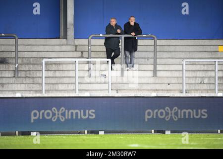 Virton's supporters pictured during a soccer match between KVC Westerlo and RE Virton, Saturday 05 October 2019 in Westerlo, on day nine of the 'Proximus League' 1B division of the Belgian soccer championship. BELGA PHOTO YORICK JANSENS Stock Photo