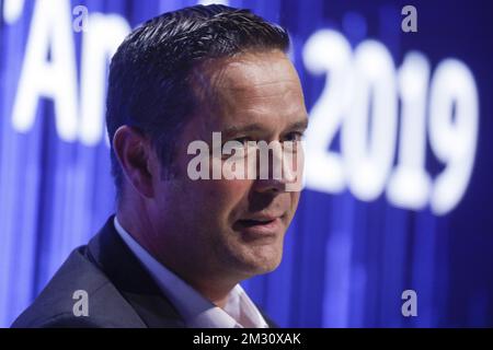 Frederic Dufour, CEO of Groupe Dufour pictured during the award ceremony for the the 'Entreprise de l'annee' (French-speaking company of the year), Monday 07 October 2019, in Brussels. BELGA PHOTO THIERRY ROGE Stock Photo