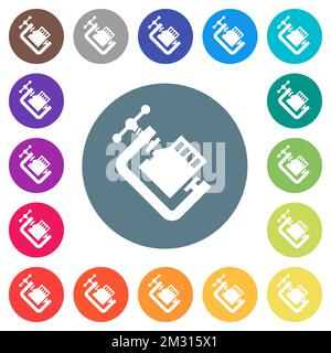 Micro sd memory card compress solid flat white icons on round color backgrounds. 17 background color variations are included. Stock Vector