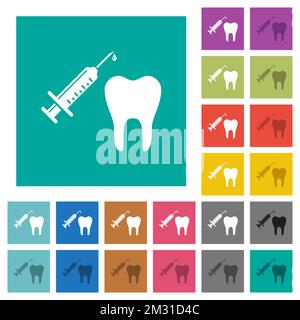 Tooth anesthesia multi colored flat icons on plain square backgrounds. Included white and darker icon variations for hover or active effects. Stock Vector