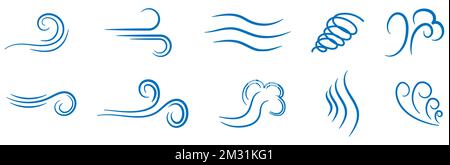 Wind icon set in blue color. Vector illustration isolated on white background Stock Vector