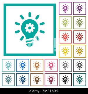 Innovation solid flat color icons with quadrant frames on white background Stock Vector