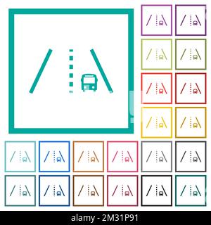 Bus lane flat color icons with quadrant frames on white background Stock Vector