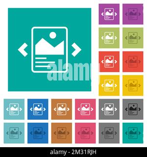 Image slideshow with captions multi colored flat icons on plain square backgrounds. Included white and darker icon variations for hover or active effe Stock Vector