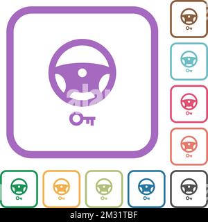 Steering lock simple icons in color rounded square frames on white background Stock Vector
