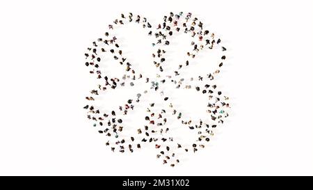 Concept or conceptual large gathering of people forming an image of a four-leafed clover.  A 3d illustration metaphor for good luck, faith, hope, love Stock Photo