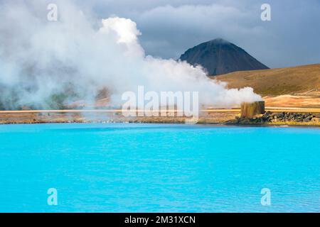 Bjarnarflag Geothermal Power Station North Iceland and steam from area near Namafjall Mountain Stock Photo