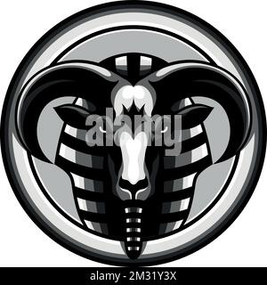 Logo Design of Barbary Sheep Head with Pharaoh Style Stock Vector