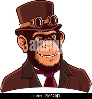 Chimpanzee in Suite with Vintage Style Stock Vector