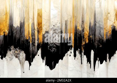 modern drawing art wallpaper for wall decor. watercolor geode painting. black, white, golden, and gray background Stock Photo