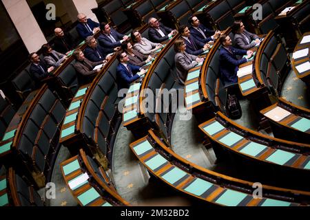 Illustration picture shows Vlaams Belang taking a group picture ahead of a plenary session of the chamber at the federal parliament in Brussels, Thursday 13 February 2020. BELGA PHOTO JASPER JACOBS Stock Photo