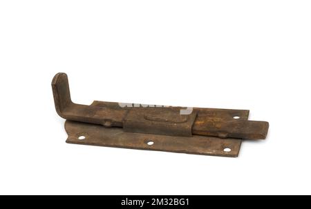Old rusty latch for a barn on a white Stock Photo