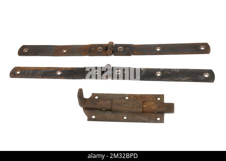 Old rusty latch for a barn on a white Stock Photo
