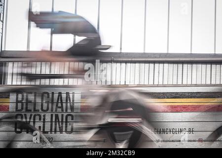 Illustration picture taken during a training session of the selected cyclists for the upcoming track cycling worlds championships, Tuesday 18 February 2020, in Gent. The UCI World Track Cycling Championships take place in Berlin, Germany from 26/02 to 01/03. BELGA PHOTO DAVID STOCKMAN Stock Photo