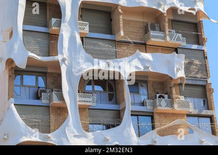 TEL AVIV, ISRAEL - SEPTEMBER 17, 2017: This is a fragment of the decoration of the balconies on the facade of the Crazy House. Stock Photo