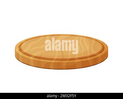 Round pizza cutting board. Wooden natural eco-friendly dish. Kitchenware comfortable wood utensil. Vector illustration isolated on white background Stock Vector