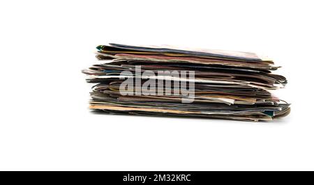 Stack of magazines on a white background Stock Photo
