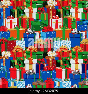 Holiday gift packages, wrapped with ribbons and bows. Background with colorful decorated gift boxes. Stock Vector