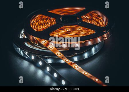 Strip led with cold white and warm white colour SMD LEDs Stock Photo