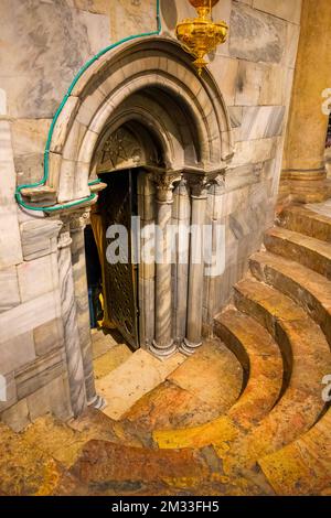 Archway to the Grotto in the Church of the Nativity in Bethlehem, Palestine, Israel. Stock Photo