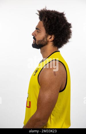 Oostende's Jean-Marc Mwema poses at a photoshoot of Belgian Basketball team Filou Oostende, ahead of the 2020-2021 EuroMillions League, Friday 02 October 2020 in Brussels. BELGA PHOTO KURT DESPLENTER Stock Photo
