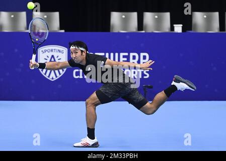 Japanese Yasutaka Uchiyama pictured in action during a qualification game between Great Britain Liam Broady and Japanese Yasutaka Uchiyama of the European Open Tennis ATP tournment, in Antwerp, Sunday 18 October 2020. BELGA PHOTO LAURIE DIEFFEMBACQ Stock Photo