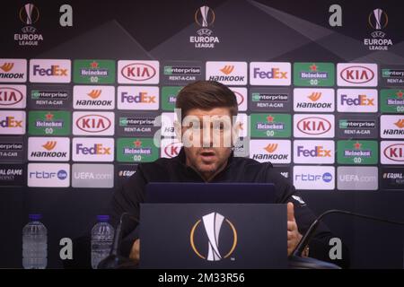 Rangers' head coach Steven Gerrard pictured during a press conference of Scotish club Rangers FC, Wednesday 21 October 2020, in Liege. Tomorrow they will meet Belgian soccer Standard de Liege in the first day of the group phase (group D) of the UEFA Europa League competition. BELGA PHOTO VIRGINIE LEFOUR Stock Photo