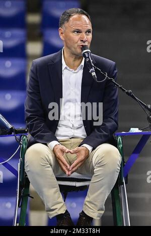 ATTENTION EDITORS - HAND OUT - EDITORIAL USE ONLY - NO SALES - NO MARKETING - Umpire Mohamed Lahyani pictured during a tennis match between Australian De Minaur and French Humbert, the finals of the men's singles competition at the European Open Tennis ATP tournament in Antwerp, Sunday 25 October 2020. BELGA PHOTO LAURIE DIEFFEMBACQ Stock Photo