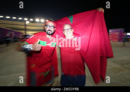 Morocco fans ahead of the FIFA World Cup Semi-Final match at the Al Bayt Stadium in Al Khor, Qatar. Picture date: Wednesday December 14, 2022. Stock Photo