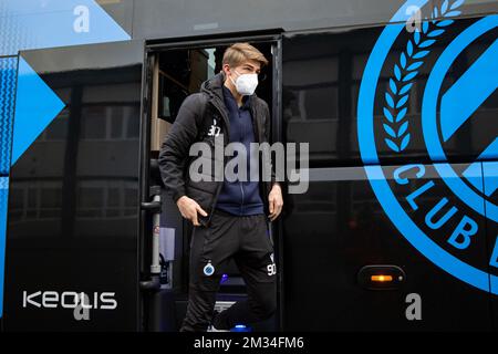 Club's Charles De Ketelaere pictured during the departure of Club Brugge KV, who are traveling from Oostende airport to Kiev, Ukraine on Wednesday 17 February 2021. Tomorrow Club will play FC Dynamo Kyiv in the first leg of the 1/16 finals of the UEFA Europa League competition. BELGA PHOTO KURT DESPLENTER Stock Photo