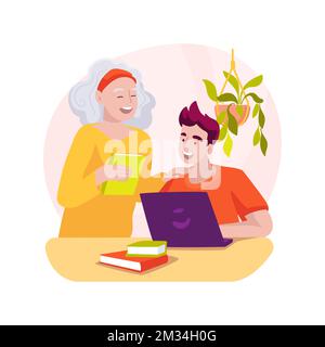 Cross-age peer tutoring isolated cartoon vector illustration. Stock Vector