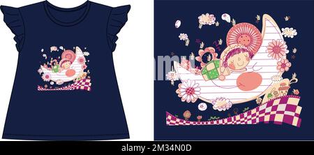 sleeping on the moon t shirt graphic design vector illustration digital file Stock Vector