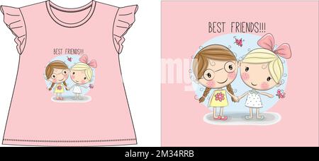 two cute best friend t shirt graphic design vector illustration digital file Stock Vector