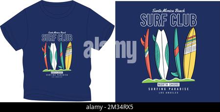 surfing paradise skateboard t shirt graphic design vector illustration digital file Stock Vector
