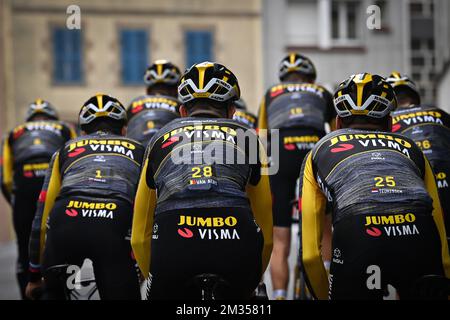 Illustration picture shows Team Jumbo-Visma riders pictured in action during a training session ahead of the 108th edition of the Tour de France cycling race, in Brest, France, Thursday 24 June 2021. This year's Tour de France is taking place from 26 June to 18 July 2021. BELGA PHOTO DAVID STOCKMAN Stock Photo