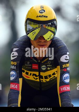 pictured in action during the fifth stage of the 108th edition of the Tour de France cycling race, a 27,2km individual time trial from Change to Laval Espace Mayenne, France, Wednesday 30 June 2021. This year's Tour de France takes place from 26 June to 18 July 2021. BELGA PHOTO DAVID STOCKMAN Stock Photo