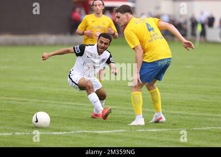 Genk's Abid Adnan and Termien's Brian Baerts fight for the ball during a friendly soccer game between Eendracht Termien and KRC Genk, Saturday 03 July 2021 in Genk. BELGA PHOTO FRANCOIS LENOIR  Stock Photo