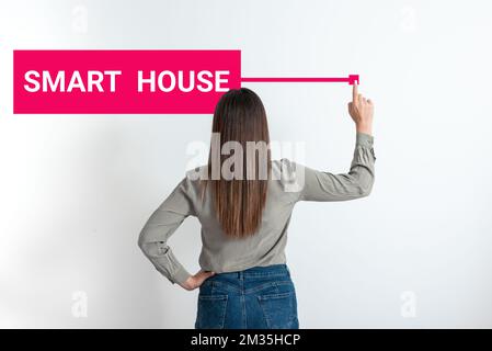 Text caption presenting Smart House. Business approach homes that have electronic devices and controlled remotely Stock Photo