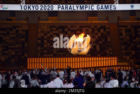 Illustration picture shows the flame at the opening ceremony of the Tokyo 2020 Paralympic Games, Tuesday 24 August 2021, in Tokyo, Japan. The paralympic Games take place from the 24 August to the fifth of September. BELGA PHOTO JASPER JACOBS Stock Photo