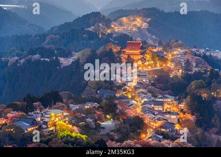 Yoshinoyama, Nara, Japan in Spring  at night. Stock Photo