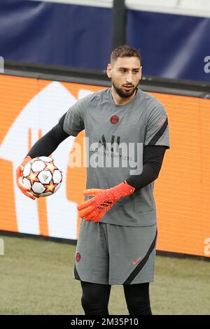 PSG's goalkeeper Gianluigi Donnarumma pictured during a training session of French club PSG Paris Saint-Germain, Tuesday 14 September 2021, in Brugge, in preparation of tomorrow's Champions League game against Belgian soccer team Club Brugge, on the first day (out of six) in the Group A of the UEFA Champions League group stage. BELGA PHOTO BRUNO FAHY Stock Photo