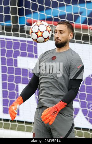 PSG's goalkeeper Gianluigi Donnarumma pictured during a training session of French club PSG Paris Saint-Germain, Tuesday 14 September 2021, in Brugge, in preparation of tomorrow's Champions League game against Belgian soccer team Club Brugge, on the first day (out of six) in the Group A of the UEFA Champions League group stage. BELGA PHOTO BRUNO FAHY Stock Photo