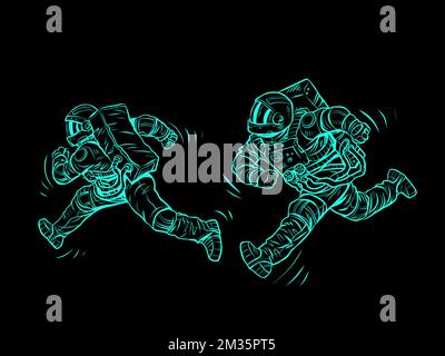 astronauts are running, a space race. Sports and a healthy lifestyle. People in spacesuits Stock Vector